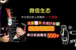 微信生态中大部分人忽略的一个项目，流量主分成计划，公众号托管，单日稳定收益500+