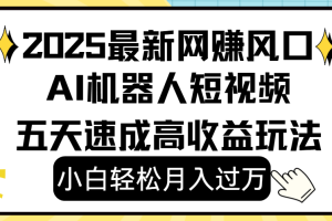 2025最新网赚变现风口，Ai 机器人短视频，小白轻松月入过万，五天速成高收益玩法