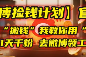 【微博捡钱计划】官方正在“撒钱”,我教你用“野路子”1天千粉,去微博领工资!