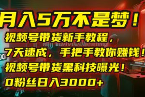月入5万不是梦！视频号带货新手教程，7天速成，手把手教你赚钱！视频号带货黑科技曝光！0粉丝日入3000+