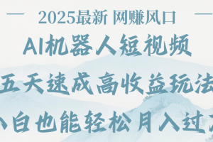 2025最新Ai 机器人短视频，网赚变现风口，五天速成高收益玩法，小白轻松月入过万