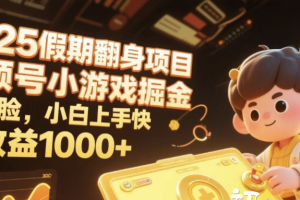 2025假期翻身项目，视频号小游戏掘金，不露脸，小白上手快，日收益1000+