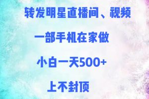 转发明星直播间、视频，一部手机在家做，小白一天500+，上不封顶