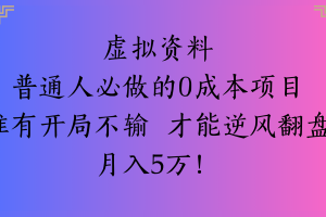 虚拟资料普通人必做的0成本项目唯有开局不输 才能逆风翻盘月入5万!