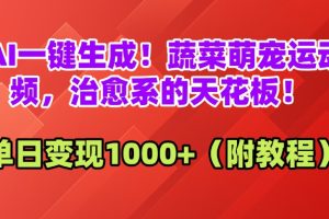 AI一键生成！蔬菜萌宠运动视频，治愈系的天花板！单日变现1000+（附教程）