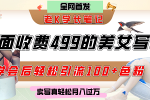 外面收费499的美女写真制作技术，学会后轻松引流色粉变现，日引100+色粉，轻松月入过万