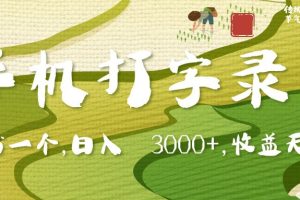 手机打字录入，五秒一个，日入 3000+，收入无上限
