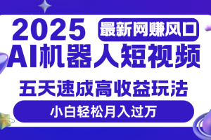 2025最新网赚变现风口,Ai 机器人短视频,五天速成高收益玩法,小白轻松月入过万