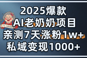 2025爆款 AI 老奶奶项目:亲测 7 天涨粉 1W+,私域变现 1000+