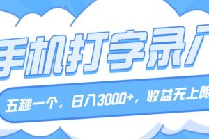 手机打字录入，五秒一个，日入3000+，收益无上限