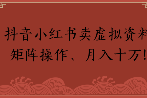 抖音小红书卖虚拟资料矩阵操作、月入十万!