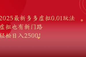 2025最新多多虚拟0.01玩法！虚拟也有新世界，轻松日入2500!
