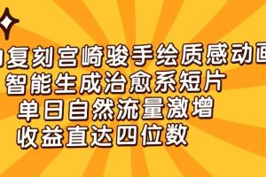 AI复刻宫崎骏手绘质感动画，智能生成治愈系短片，单日自然流量激增，收益直达四位数