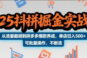 2025抖拼掘金实战营，从流量截胡到拼多多爆款养成，单店日入500+ 可批量操作，不断流