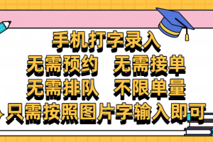 手机打字录入，零门槛24小时都可以做，不需要预约 、不需要接单、不需要排队 、项目不限量，按照图片的字输入即可