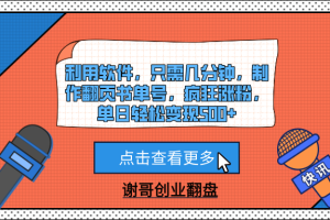 利用软件，只需几分钟，制作翻页书单号，疯狂涨粉，单日轻松变现500+
