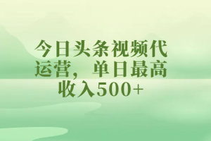 今日头条视频代运营，单日最高收入500+