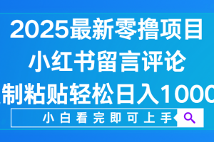 小红书留言评论，2025最新零撸项目，复制粘贴即可赚钱，轻松日入1000+