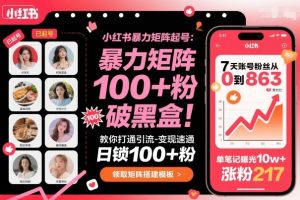 小红书暴力矩阵起号,教你打通引流-变现速通,日锁100+粉,破流量黑盒