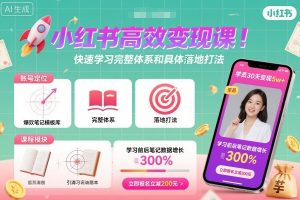 小红书高效变现课,快速学习小红书完整体系和具体落地打法