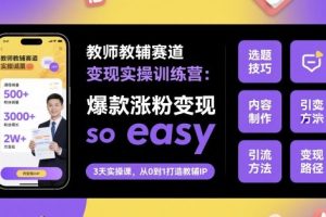 教师教辅赛道变现实操训练营,爆款涨粉变现so easy