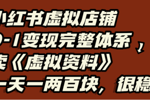 小红书虚拟店铺0-1变现完整体系，虚拟资料，一天一两百块，很稳定