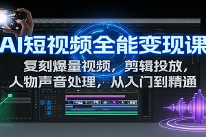 AI短视频全能变现课:复刻爆量视频,剪辑投放,人物声音处理,从入门到精通