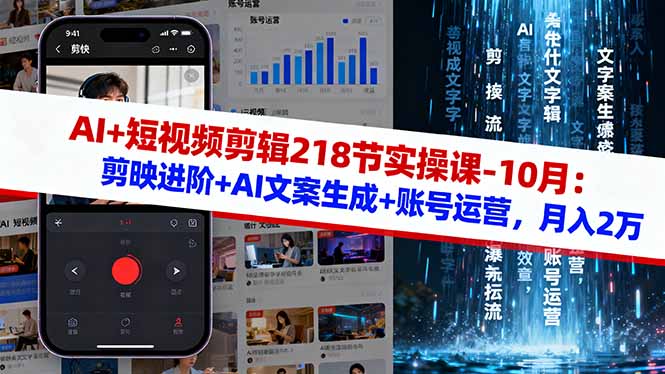 (16353期)AI+短视频剪辑218节实操课-10月:剪映进阶+AI文案生成+账号运营,月入2万插图 (16353期)AI+短视频剪辑218节实操课-10月:剪映进阶+AI文案生成+账号运营,月入2万插图