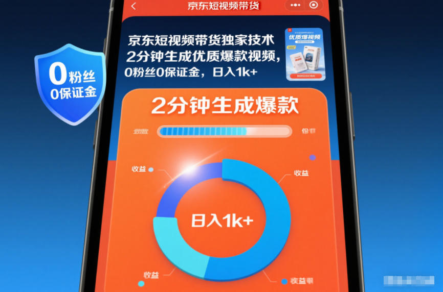 京东短视频带货独家技术，2分钟生成一条优质爆款视频，0粉丝0保证金，日入1k+【揭秘】插图