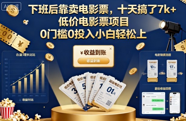 下班后靠卖电影票，十天搞了7k+，低价电影票项目，0门槛0投入小白轻松上手【揭秘】插图