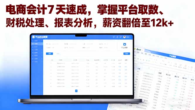 （16192期）电商会计7天速成，掌握平台取数、财税处理、报表分析，薪资翻倍至12k+插图
