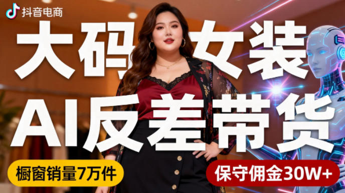 抖音小众赛道，大码女装AI反差带货，不用直播，每天6条作品，橱窗卖7万件，保守佣金30W+插图
