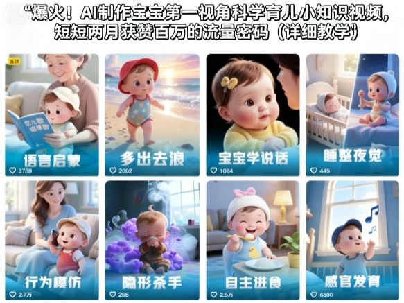 爆火!AI制作宝宝第一视角科学育儿小知识视频,短短两月获赞百万的流量密码(详细教学)插图 爆火!AI制作宝宝第一视角科学育儿小知识视频,短短两月获赞百万的流量密码(详细教学)插图