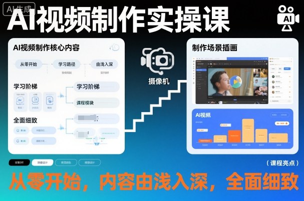 AI视频制作实操课，从零开始，内容由浅入深，全面细致插图