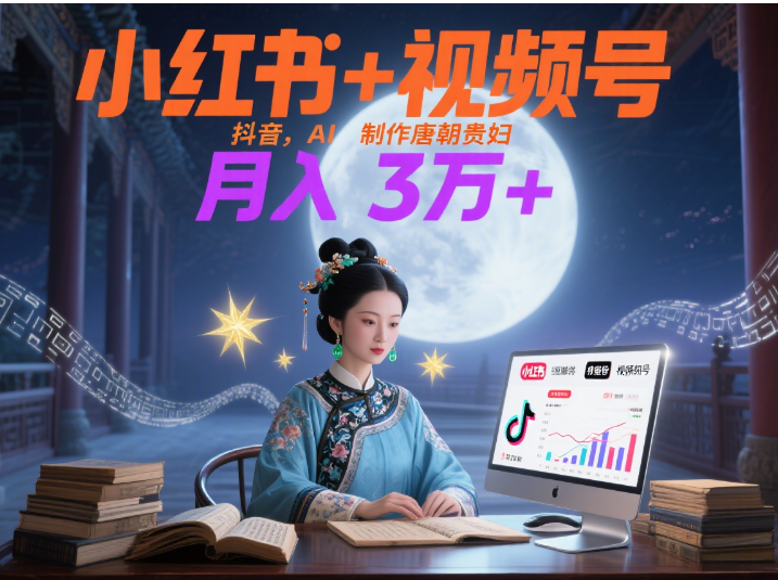 小红书+视频号+抖音，AI轻松制作唐朝贵妇IP，毒鸡汤、励志、减肥瘦身、养生赛道轻松切入，每天30分钟，轻松产出N条，月入3万+ 插图