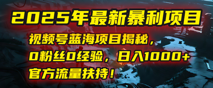 2025年最新暴利项目：视频号蓝海项目揭秘，0粉丝0经验，日入1000+，官方流量扶持！插图