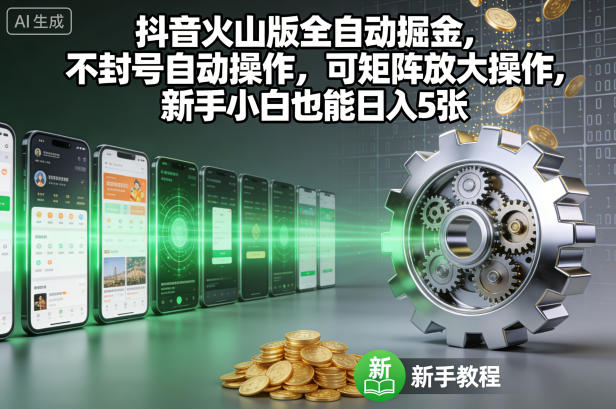 抖音火山版全自动掘金，不封号自动操作，可矩阵放大操作，新手小白也能日入5张【揭秘】插图