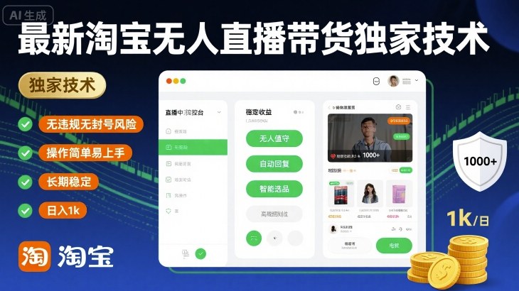 最新淘宝无人直播带货独家技术,无违规无封号风险,操作简单易上手,长期稳定日入1k【揭秘】插图 最新淘宝无人直播带货独家技术,无违规无封号风险,操作简单易上手,长期稳定日入1k【揭秘】插图