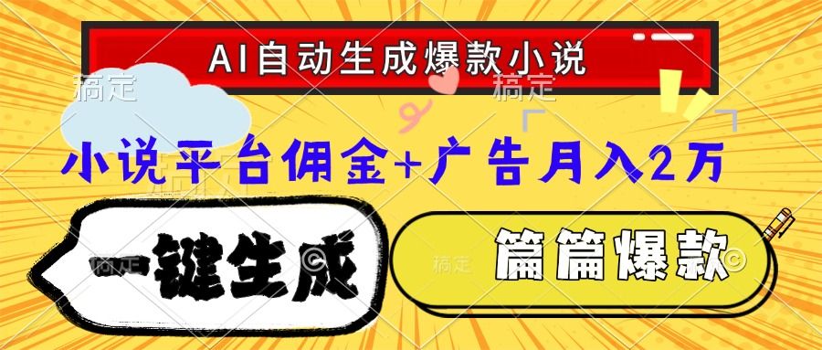 Ai自动生成网文爆款小说，一件生成小说大纲、故事情节，每篇都是爆款，小说平台佣金加广告月入2万插图