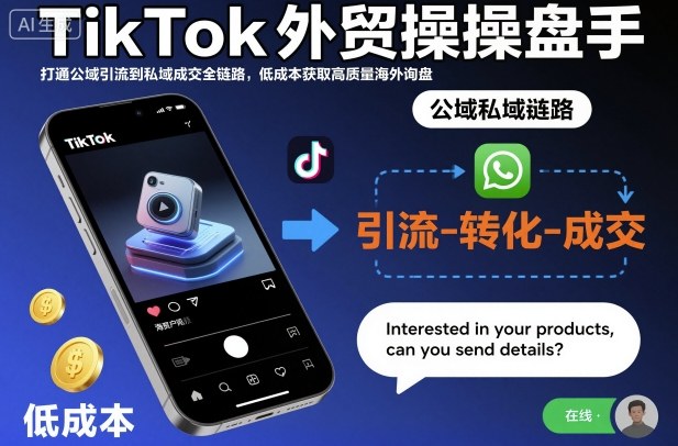 TikTok外贸操盘手,打通公域引流到私域成交全链路,低成本获取高质量海外询盘插图 TikTok外贸操盘手,打通公域引流到私域成交全链路,低成本获取高质量海外询盘插图