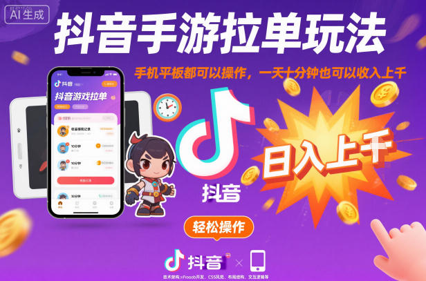 抖音手游拉单玩法,手机平板都可以操作,一天十分钟也可以收入上K【揭秘】插图 抖音手游拉单玩法,手机平板都可以操作,一天十分钟也可以收入上K【揭秘】插图