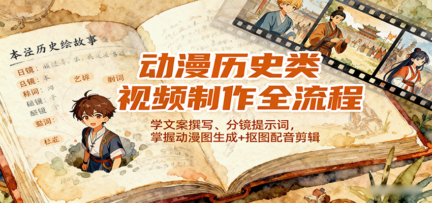 动漫历史类视频制作全流程,学文案撰写、分镜提示词,掌握动漫图生成+抠图配音剪辑插图 动漫历史类视频制作全流程,学文案撰写、分镜提示词,掌握动漫图生成+抠图配音剪辑插图