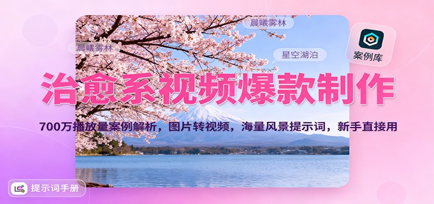 治愈系视频爆款制作，700万播放量案例解析，图片转视频，海量风景提示词，新手直接用插图