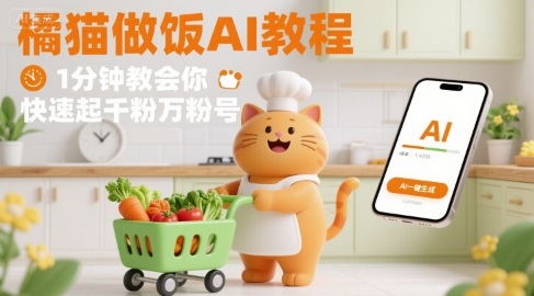 有趣的橘猫买菜做饭视频，用AI一键搞定，1分钟教会你，快速起千粉万粉号插图