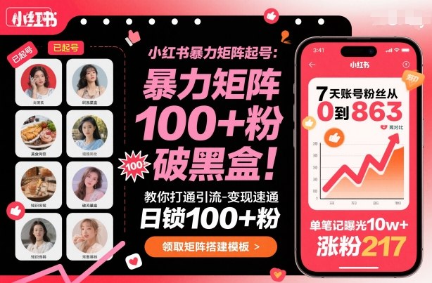 小红书暴力矩阵起号,教你打通引流-变现速通,日锁100+粉,破流量黑盒插图 小红书暴力矩阵起号,教你打通引流-变现速通,日锁100+粉,破流量黑盒插图