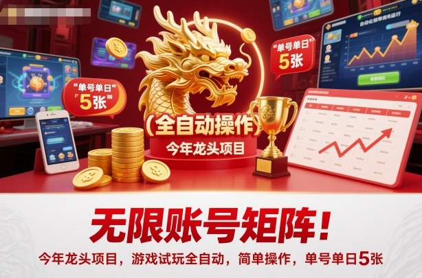 无限账号矩阵！今年龙头项目，游戏试玩全自动，简单操作，单号单日5张【揭秘】插图