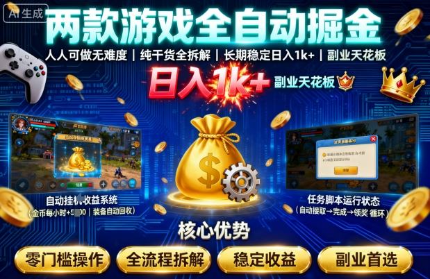 两款游戏全自动掘金,人人可做无难度,纯干货全拆解,长期稳定,日入1k+,副业天花板【揭秘】插图 两款游戏全自动掘金,人人可做无难度,纯干货全拆解,长期稳定,日入1k+,副业天花板【揭秘】插图