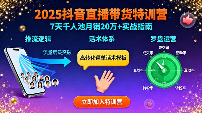 （15958期）2025抖音直播带货特训：推流逻辑、话术体系、罗盘运营,7天千人池月销20万+插图