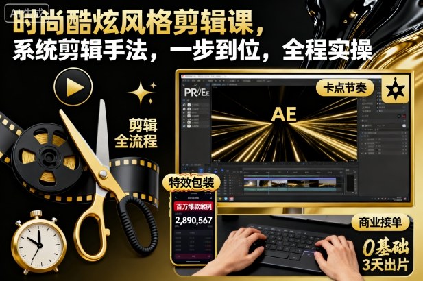 时尚酷炫风格剪辑课，系统剪辑手法，一步到位，全程实操插图