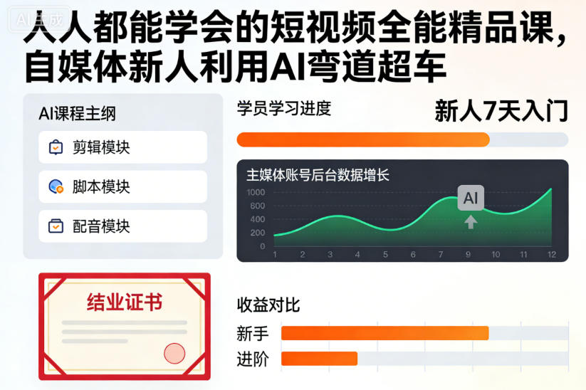 人人都能学会的短视频全能精品课，自媒体新人利用AI弯道超车插图